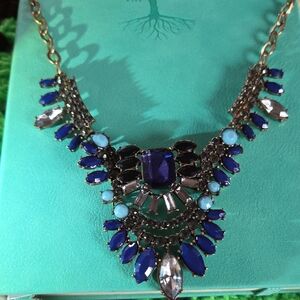 Royal Blue and Gold Necklace with Crystal Accents